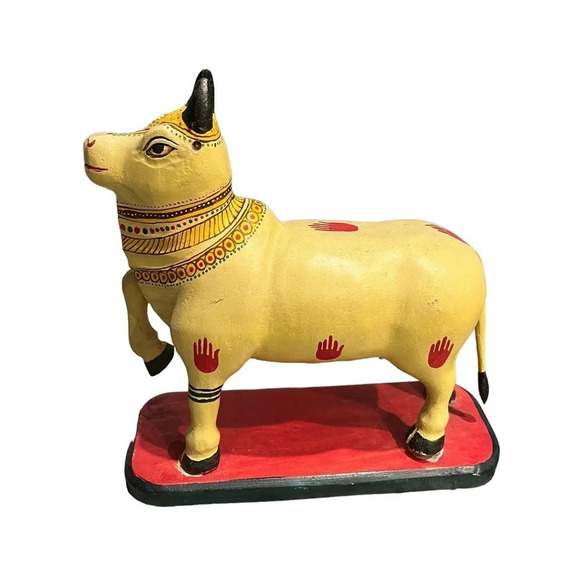 Nando Hindu Bull Hand Carved Hand Painted India Folk Art Boho - Picture 8 of 8